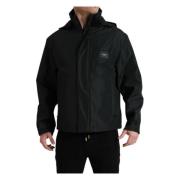 Zwarte Windbreaker Jas met Logodetails Dolce & Gabbana , Black , Heren