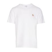 Wit T-shirt met Fox Patch Logo Maison Kitsuné , White , Heren