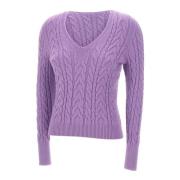 Paarse V-hals Trui Kabel Weefsel Kaos , Purple , Dames