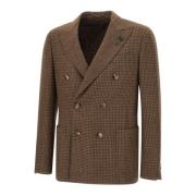 Bruine Wol Kasjmier Houndstooth Blazer Lardini , Brown , Heren