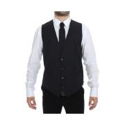 Elegante Grijze Gestreepte Jurk Vest Dolce & Gabbana , Gray , Heren