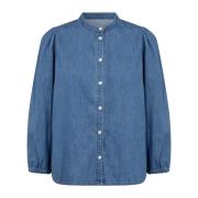 Blauwe Denim Shirt met ¾ Mouwen Part Two , Blue , Dames