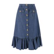 Blauwe Denim Rok met Volants Valentino Garavani , Blue , Dames