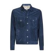 Leren Denim Jack met Logo Knopen Eleventy , Blue , Heren