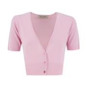 Diepe V-hals Ribgebreide Vest Ermanno Scervino , Pink , Dames