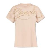 T-shirt met geborduurd logo Moncler , Pink , Dames