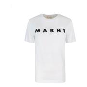 Wit Logo Textuur Katoenen T-shirts Marni , White , Dames