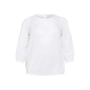 Eenvoudige ¾ Mouw Blouse Krijt Kaffe Curve , White , Dames