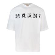 Geribbelde ronde hals Logo Print Oversized T-Shirts Marni , White , He...