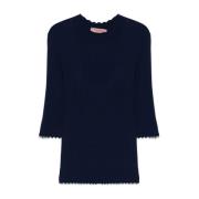 Blauwe Geribbelde Trui Mock Neck Stijl Twinset , Blue , Dames