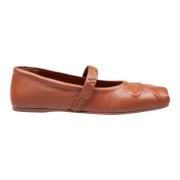 Gestanste Boog Leren Mary Jane Schoenen Marni , Brown , Dames