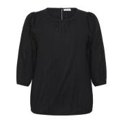 Zwart Diep Blouse ¾ Mouwen Ronde Hals Kaffe Curve , Black , Dames