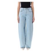 Blauwe Lace-Up Wide Leg Jeans Mugler , Blue , Dames