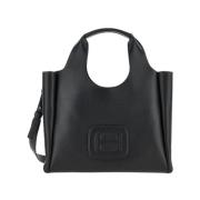 Gestructureerde Leren Shopper met H Detail Hogan , Black , Dames