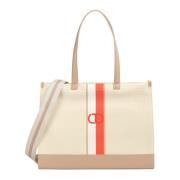 Canvas Shopper Tas met Logo Print Twinset , Beige , Dames