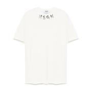 Heren Logo Print Wit T-shirt Msgm , White , Heren