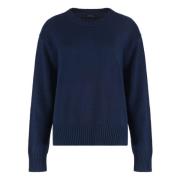 Geribbelde Katoenen Crew-Neck Sweater Polo Ralph Lauren , Blue , Dames