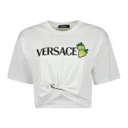 Aardbeienprint Crop Top Versace , White , Dames