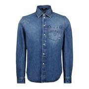 Denim shirt met geborduurd logo Versace , Blue , Heren