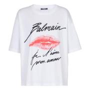 Kiss Print Grafisch T-shirt Balmain , White , Dames