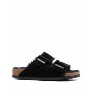 Shearling Suède Leren Sandalen Birkenstock , Black , Dames