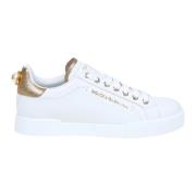 Portofino Sneakers Wit Leer Logo Parel Dolce & Gabbana , White , Dames