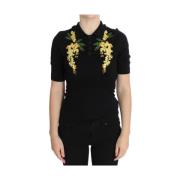 Elegant zwart bloemig zijden poloshirt Dolce & Gabbana , Black , Dames