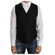 Elegante Zwarte Zijden Blend Formeel Vest Dolce & Gabbana , Black , He...