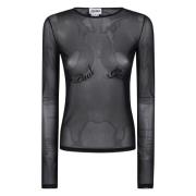 Velvet Flock Mesh Longsleeve Top Jean Paul Gaultier , Black , Dames