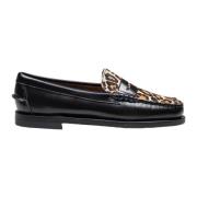 Zwarte Leren Mocassins met Stippen Sebago , Brown , Dames