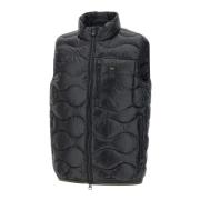 Wave-Gestikt Zwart Mouwloos Vest Blauer , Black , Heren