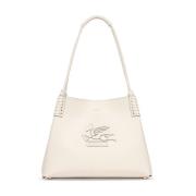 Witte Geborduurde Logo Leren Tas Etro , White , Dames