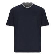 Blauw Zijde Katoen Crew Neck T-shirt Brunello Cucinelli , Blue , Heren