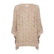 Beige Pailletten Gebreide Poncho Trui Brunello Cucinelli , Beige , Dam...