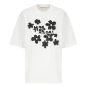 Witte Katoenen T-shirt Ronde Hals Korte Mouwen Marni , White , Dames