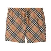 Geruite Print Shorts met Trekkoord Tailleband Burberry , Beige , Heren