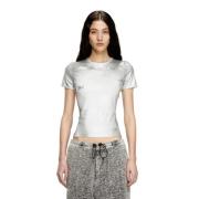 Gelamineerd Effect Ronde Hals T-Shirt Diesel , Gray , Dames