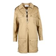 Katoen Linnen Jurk Celine , Beige , Dames