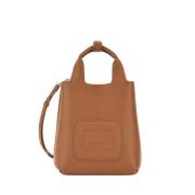 Gestructureerde Leren Mini Shopper Hogan , Brown , Dames