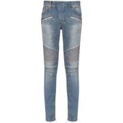 Indigo Blue Distressed Denim Jeans Balmain , Blue , Heren