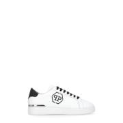 Witte Leren Sneakers met Contrasterend Logo Philipp Plein , White , He...