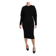 Elegante Zwarte Bodycon Sheath Midi Jurk Dolce & Gabbana , Black , Dam...