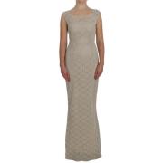 Elegante bloemen maxi jurk in beige Dolce & Gabbana , Beige , Dames