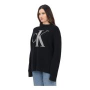 Zwarte Crewneck Sweater Casual Stijl Calvin Klein Jeans , Black , Dame...