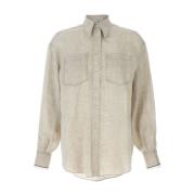 Linnen overhemd met Monille manchet Brunello Cucinelli , Beige , Dames