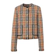 Vintage Check Motif Fringe Jas Burberry , Beige , Dames