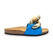 Platte leren sandalen met gouden hardware JW Anderson , Blue , Dames