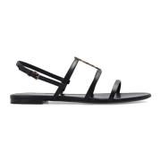 Cassandra Leren Sandalen met YSL Logo Saint Laurent , Black , Dames