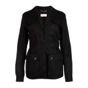 Belted Flap Pocket Jacket Saint Laurent , Black , Dames