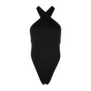 Crossneck Bodysuit Top met Kruisontwerp Saint Laurent , Black , Dames